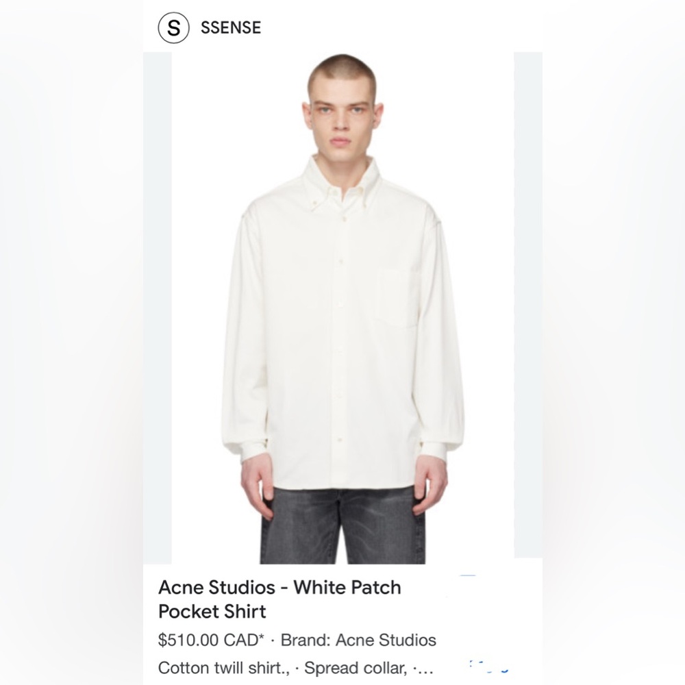 Acne Studios Classic Fit White Button Down Shirt